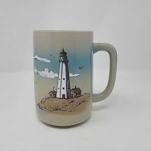 Vintage Otagiri Lighthouse Mug Sea Boat Seagull Raised Ceramic Handpainted 5"